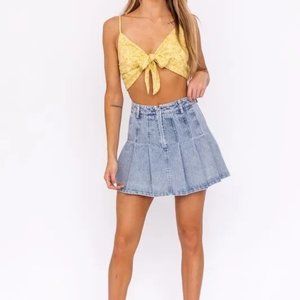 Le Lis Pleated Denim Mini Skirt M